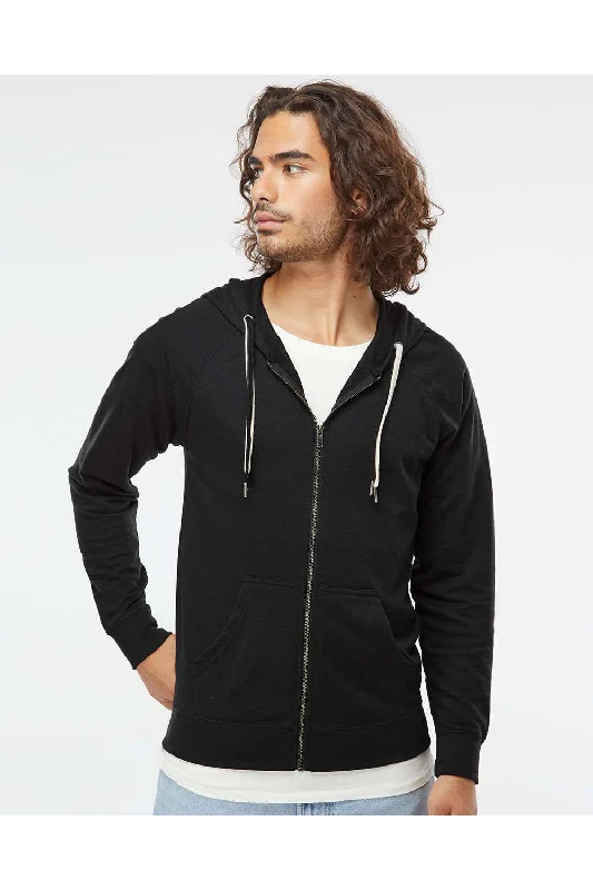 Men's sporty travel hoodie-Independent Trading Co. Mens Icon Loopback Terry Full Zip Hooded Sweatshirt Hoodie w/ Pockets - Black