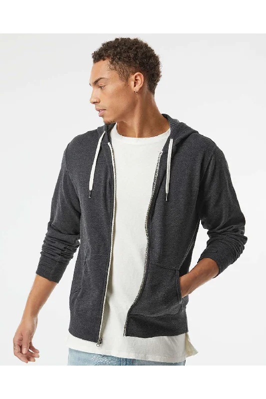 Men's high-stretch travel hoodie-Independent Trading Co. Mens French Terry Full Zip Hooded Sweatshirt Hoodie w/ Pockets - Heather Charcoal Grey