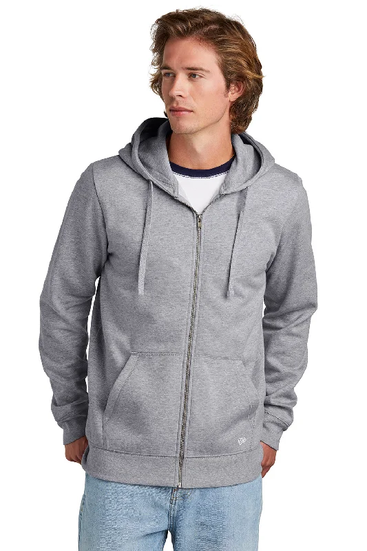 Men's versatile performance hoodie-New Era Mens Comeback Fleece Full Zip Hooded Sweatshirt Hoodie w/ Pockets - Heather Grey