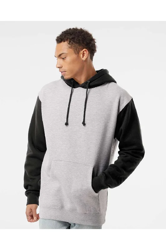 Men's tech-fabric streetwear hoodie-Independent Trading Co. Mens Hooded Sweatshirt Hoodie w/ Pouch Pocket - Heather Grey/Black