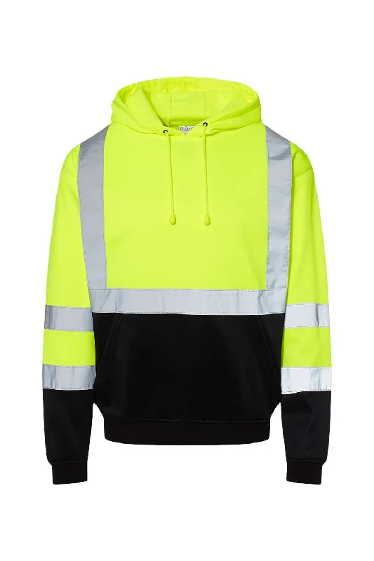 Men's sporty outdoor hoodie-Kishigo Mens Hi-Vis Hooded Sweatshirt Hoodie w/ Pockets - Lime Green