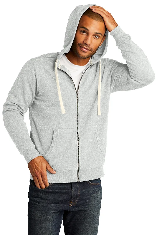 Men's modern streetwear hoodie-District Mens Re-Fleece Full Zip Hooded Sweatshirt Hoodie w/ Pockets - Ash Grey