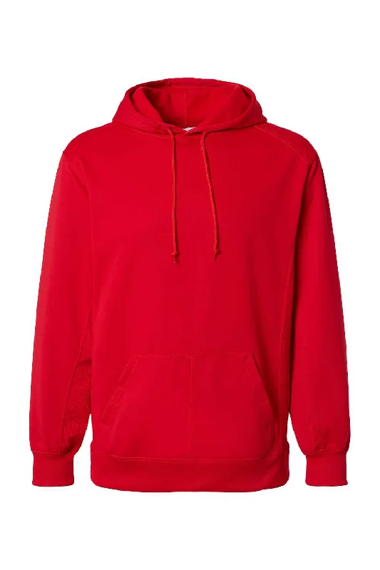 Men's fashion-forward gym hoodie-Badger Mens Performance Moisture Wicking Fleece Hooded Sweatshirt Hoodie w/ Pouch Pocket - Red - Closeout