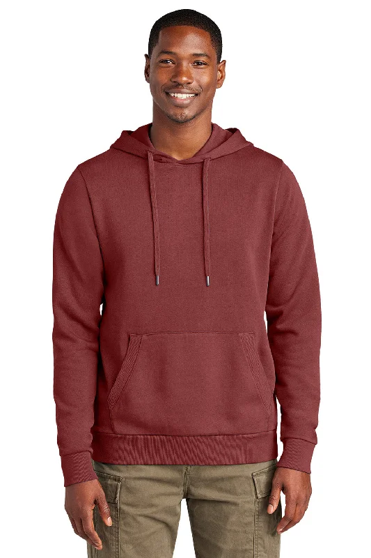 Men's comfortable workout hoodie-District Mens District Wash Fleece Hooded Sweatshirt Hoodie w/ Pouch Pocket - Garnet Red - New