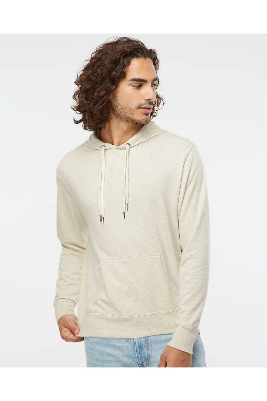 Men's performance travel hoodie-Independent Trading Co. Mens French Terry Hooded Sweatshirt Hoodie w/ Pouch Pocket - Heather Oatmeal - Closeout