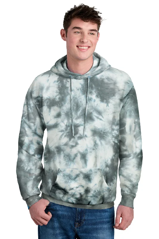 Men's eco-conscious casual hoodie-Port & Company Mens Crystal Tie-Dye Hooded Sweatshirt Hoodie w/ Pouch Pocket - Grey