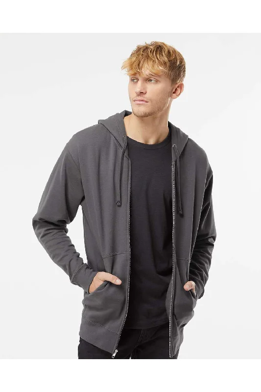 Men's fashion-forward workout hoodie-Independent Trading Co. Mens Full Zip Hooded Sweatshirt Hoodie w/ Pockets - Charcoal Grey