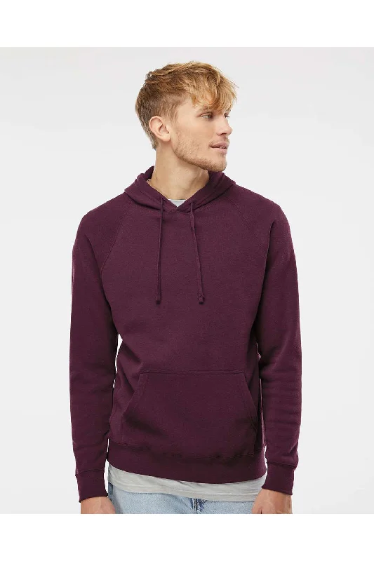 Men's ultra-light performance hoodie-Independent Trading Co. Mens Special Blend Raglan Hooded Sweatshirt Hoodie w/ Pouch Pocket - Maroon - Closeout