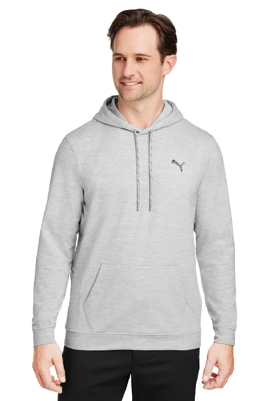 Men's adventure-ready gym hoodie-Puma Mens Cloudspun Moisture Wicking Hooded Sweatshirt Hoodie w/ Pouch Pocket - Heather High Rise Grey