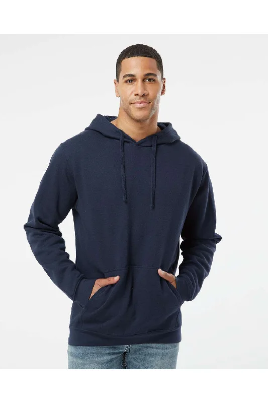 Men's high-stretch running hoodie-LAT Mens Elevated Fleece Basic Hooded Sweatshirt Hoodie w/ Pouch Pocket - Navy Blue