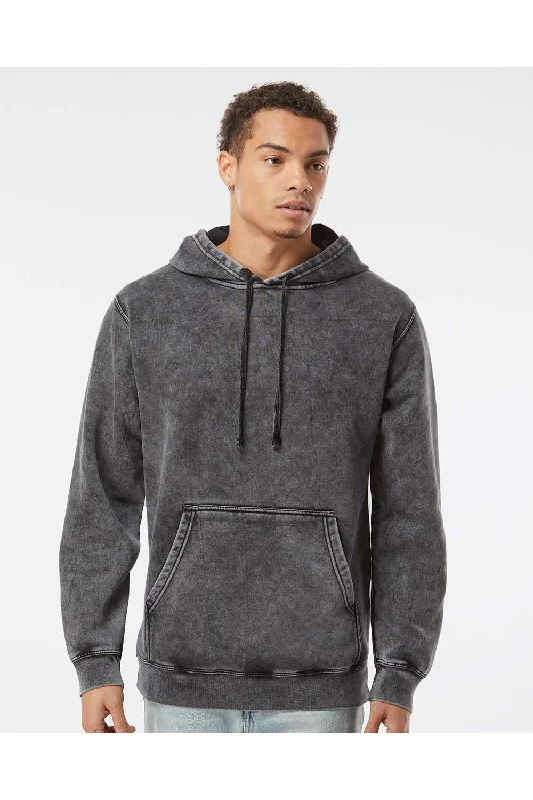 Men's wrinkle-free travel hoodie-Independent Trading Co. Mens Mineral Wash Hooded Sweatshirt Hoodie w/ Pouch Pocket - Black