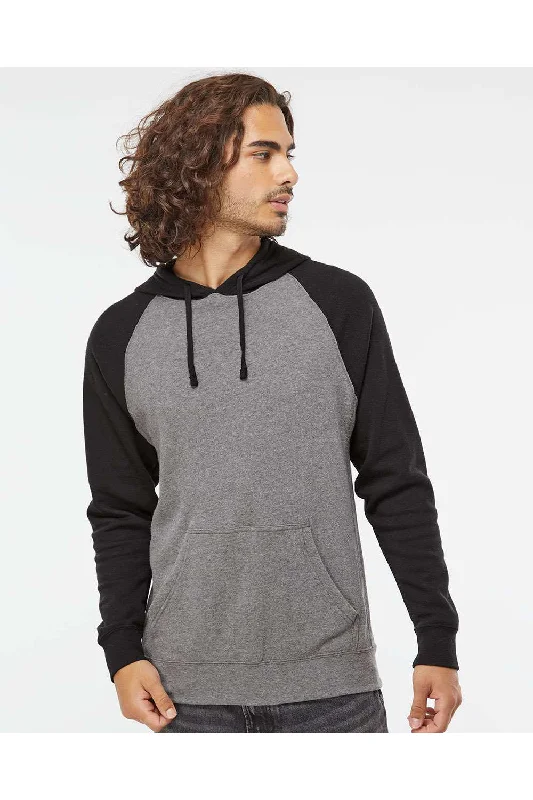 Men's weather-resistant active hoodie-Independent Trading Co. Mens Special Blend Raglan Hooded Sweatshirt Hoodie w/ Pouch Pocket - Heather Nickel Grey/Black