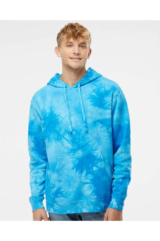 Men's weather-resistant outdoor hoodie-Independent Trading Co. Mens Tie-Dye Hooded Sweatshirt Hoodie w/ Pouch Pocket - Aqua Blue