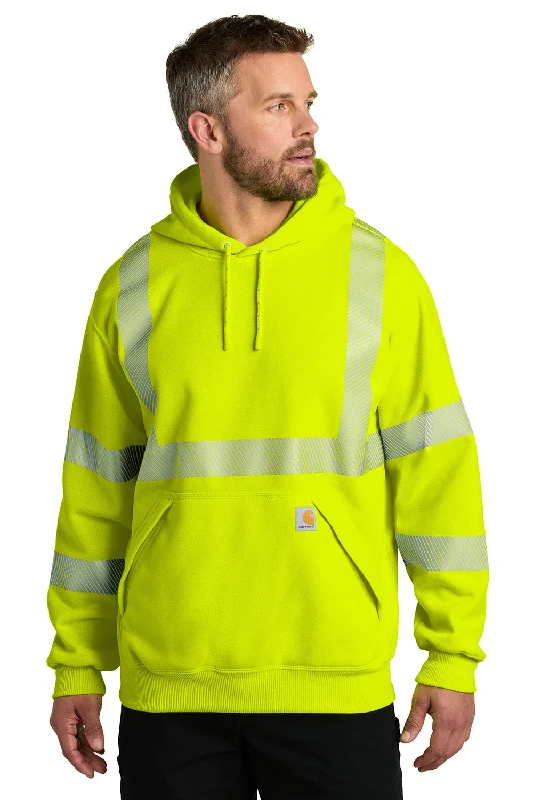 Men's tech-inspired active hoodie-Carhartt Mens ANSI 107 Class 3 Water Resistant Hooded Sweatshirt Hoodie w/ Pouch Pocket - Bright Lime Green - New