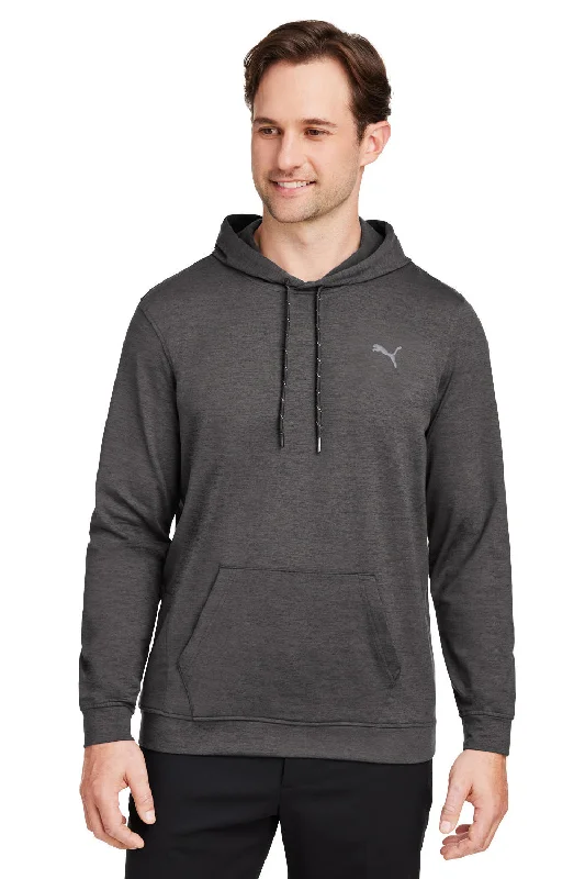 Men's antibacterial streetwear hoodie-Puma Mens Cloudspun Moisture Wicking Hooded Sweatshirt Hoodie w/ Pouch Pocket - Heather Black