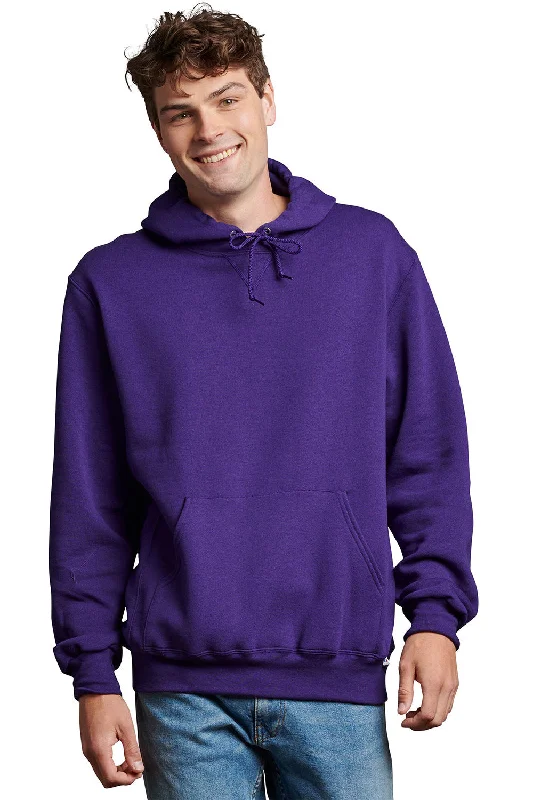 Men's organic fleece hoodie-Russell Athletic Mens Dri-Power Moisture Wicking Hooded Sweatshirt Hoodie w/ Pouch Pocket - Purple