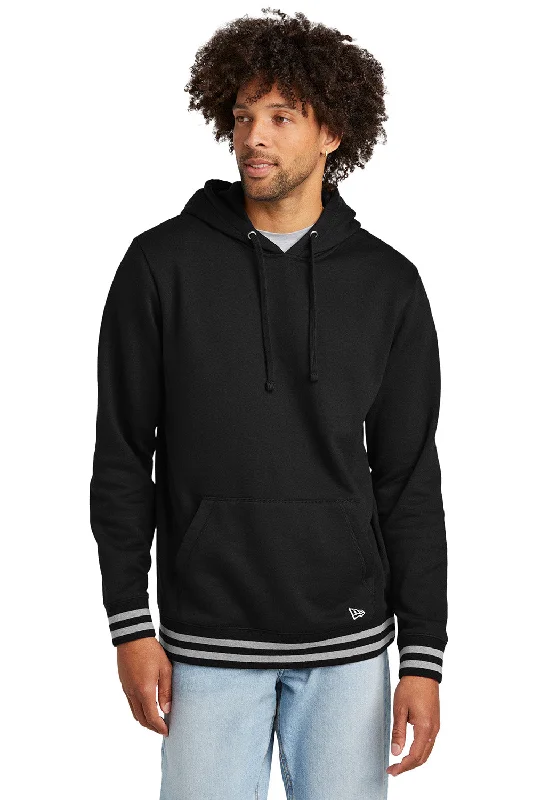 Men's gym-ready athletic hoodie-New Era Mens Comeback Fleece Hooded Sweatshirt Hoodie w/ Pouch Pocket - Black/Heather Grey