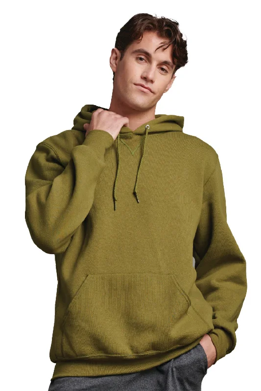 Men's quick-dry sports hoodie-Russell Athletic Mens Dri-Power Moisture Wicking Hooded Sweatshirt Hoodie w/ Pouch Pocket - Moss Green