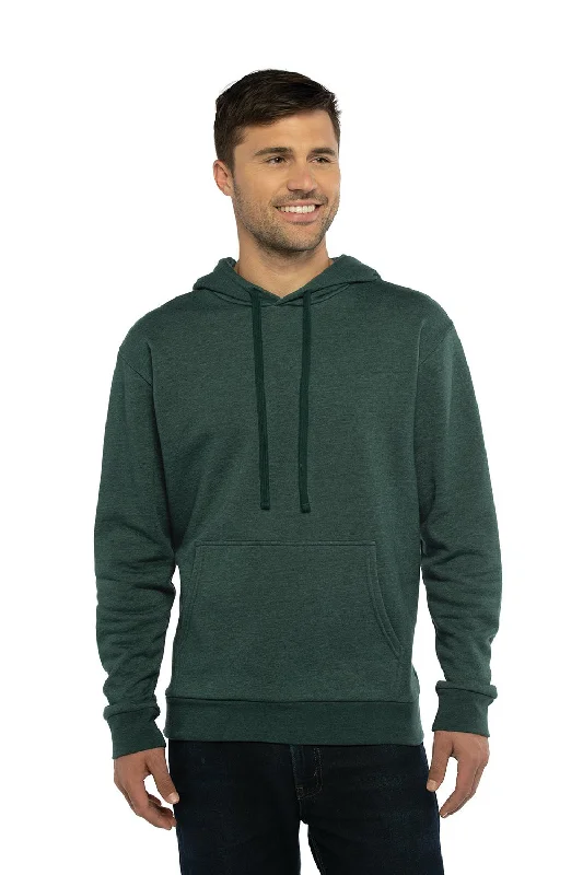 Men's summer workout hoodie-Next Level Mens Malibu Hooded Sweatshirt Hoodie w/ Pouch Pocket - Heather Forest Green