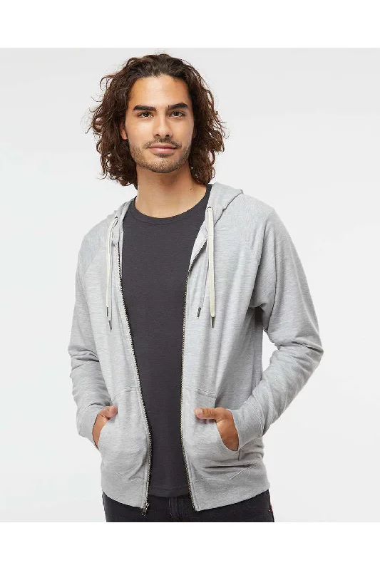 Men's pre-washed casual hoodie-Independent Trading Co. Mens Icon Loopback Terry Full Zip Hooded Sweatshirt Hoodie w/ Pockets - Heather Grey