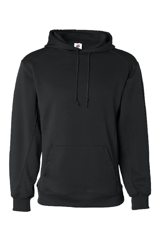 Men's lightweight active hoodie-Badger Mens Performance Moisture Wicking Fleece Hooded Sweatshirt Hoodie w/ Pouch Pocket - Black