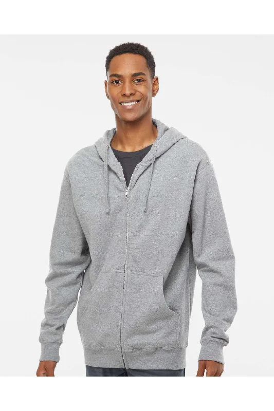 Men's eco-conscious gym hoodie-Independent Trading Co. Mens Full Zip Hooded Sweatshirt Hoodie w/ Pockets - Heather Grey