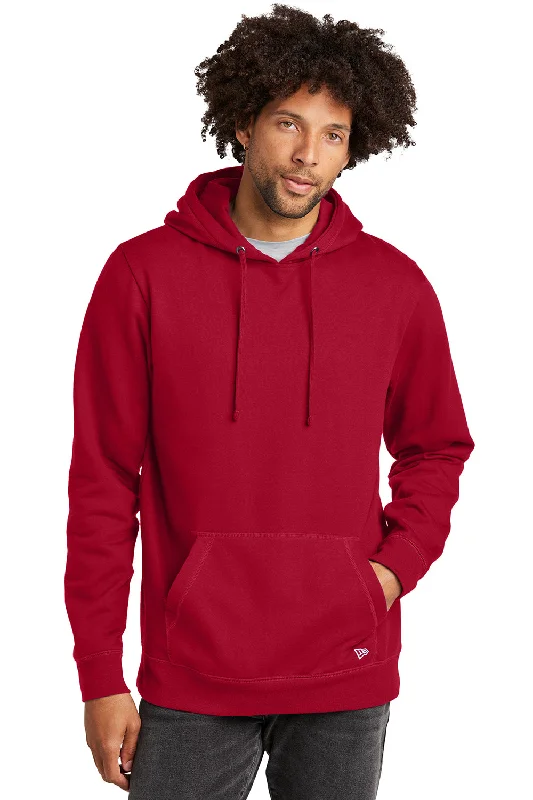 Men's high-performance hiking hoodie-New Era Mens Comeback Fleece Hooded Sweatshirt Hoodie w/ Pouch Pocket - Crimson Red