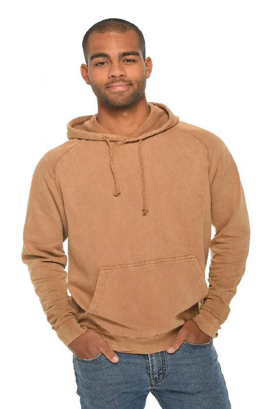 Men's weatherproof hiking hoodie-Lane Seven Mens Vintage Raglan Hooded Sweatshirt Hoodie w/ Pouch Pocket - Vintage Camel