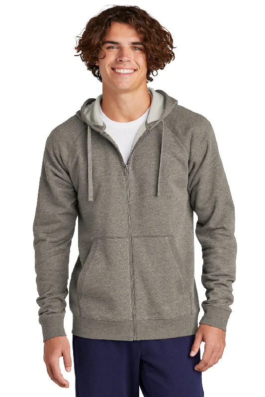 Men's tech-inspired active hoodie-Sport-Tek Mens Drive Fleece Full Zip Hooded Sweatshirt Hoodie w/ Pockets - Heather Vintage Grey