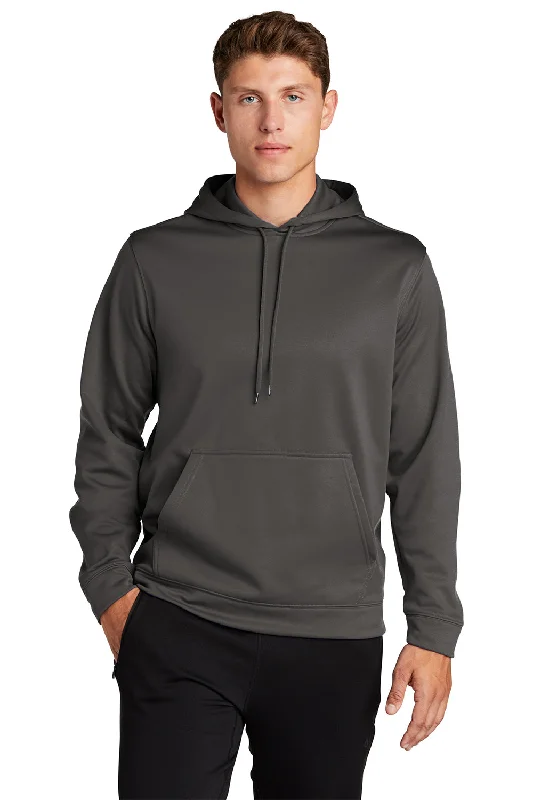 Men's adaptable hoodie-Sport-Tek Mens Sport-Wick Moisture Wicking Fleece Hooded Sweatshirt Hoodie w/ Pouch Pocket - Iron Grey