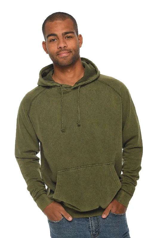 Men's sustainable gym hoodie-Lane Seven Mens Vintage Raglan Hooded Sweatshirt Hoodie w/ Pouch Pocket - Vintage Olive Green