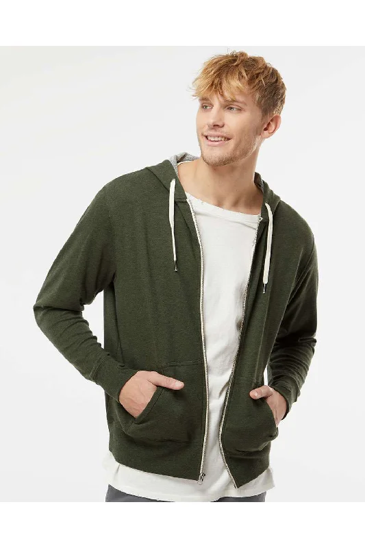 Men's fashion-forward workout hoodie-Independent Trading Co. Mens French Terry Full Zip Hooded Sweatshirt Hoodie w/ Pockets - Heather Olive Green