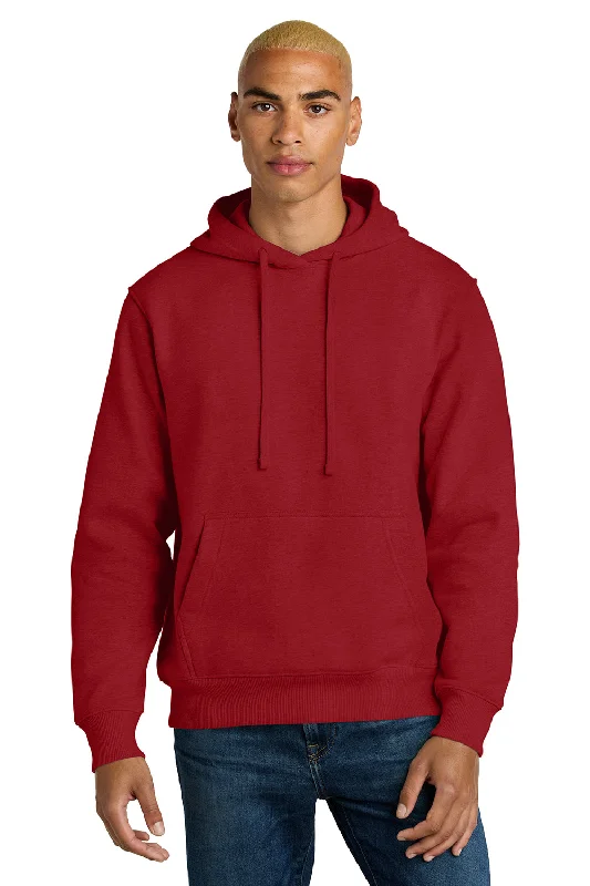 Men's performance workout hoodie-District Mens V.I.T. Heavyweight Fleece Hooded Sweatshirt Hoodie w/ Pouch Pocket - Classic Red