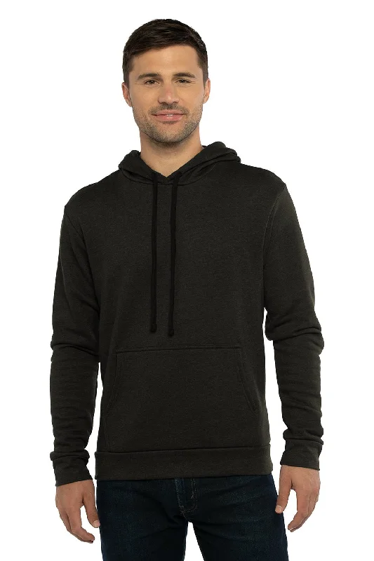 Men's tech-fabric streetwear hoodie-Next Level Mens Malibu Hooded Sweatshirt Hoodie w/ Pouch Pocket - Heather Black