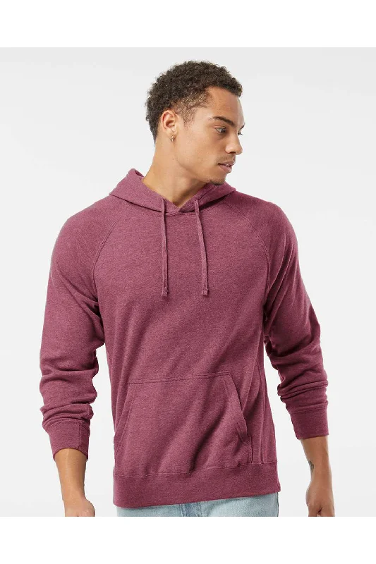 Men's wrinkle-free gym hoodie-Independent Trading Co. Mens Special Blend Raglan Hooded Sweatshirt Hoodie w/ Pouch Pocket - Crimson Red