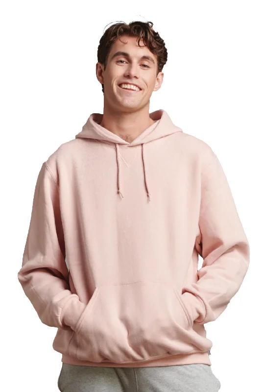 Men's tech-inspired workout hoodie-Russell Athletic Mens Dri-Power Moisture Wicking Hooded Sweatshirt Hoodie w/ Pouch Pocket - Blush Pink