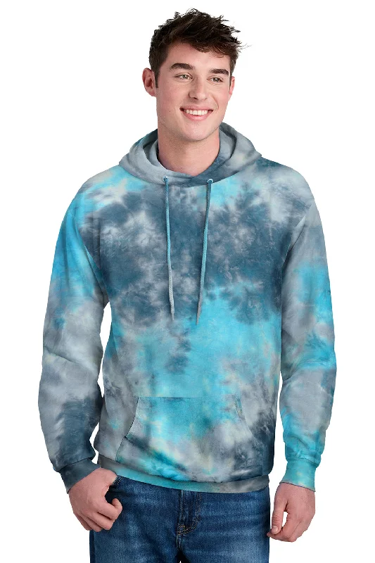 Men's durable outdoor hoodie-Port & Company Mens Crystal Tie-Dye Hooded Sweatshirt Hoodie w/ Pouch Pocket - Lagoon