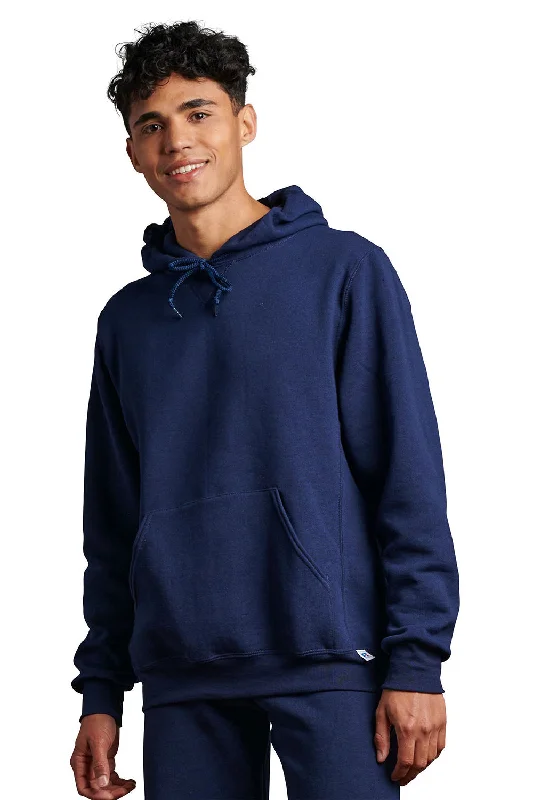 Men's pre-washed casual hoodie-Russell Athletic Mens Dri-Power Moisture Wicking Hooded Sweatshirt Hoodie w/ Pouch Pocket - Navy Blue