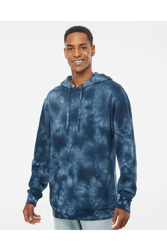 Men's sustainable casual hoodie-Independent Trading Co. Mens Tie-Dye Hooded Sweatshirt Hoodie w/ Pouch Pocket - Navy Blue