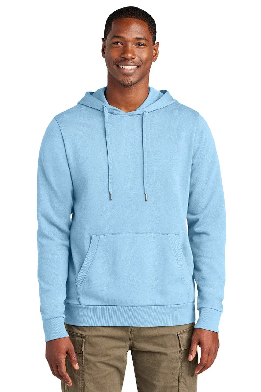 Men's adventure-ready sports hoodie-District Mens District Wash Fleece Hooded Sweatshirt Hoodie w/ Pouch Pocket - Heritage Blue - New