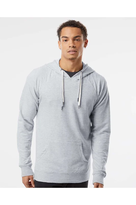 Men's wrinkle-resistant sports hoodie-Independent Trading Co. Mens Icon Loopback Terry Hooded Sweatshirt Hoodie w/ Pouch Pocket - Heather Grey