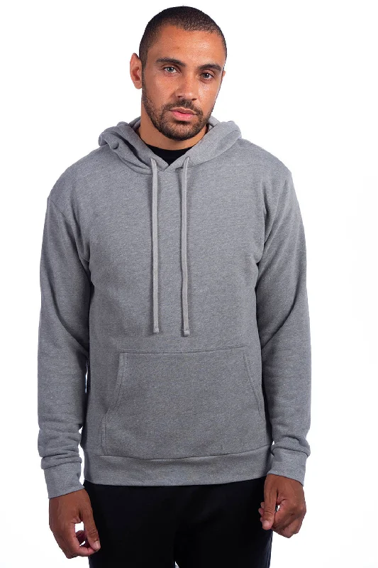 Men's modern casual hoodie-Next Level Mens Sueded French Terry Hooded Sweatshirt Hoodie w/ Pouch Pocket - Heather Grey