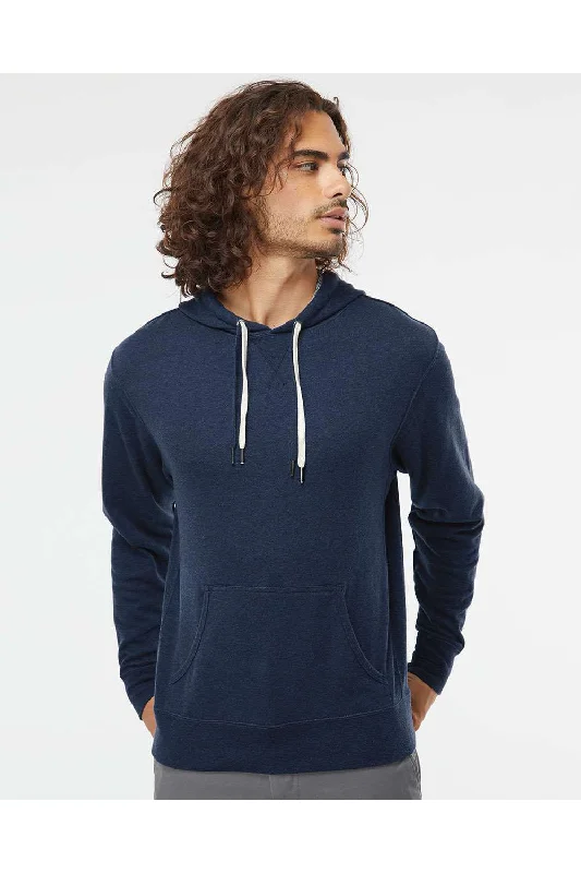 Men's pre-shrunk active hoodie-Independent Trading Co. Mens French Terry Hooded Sweatshirt Hoodie w/ Pouch Pocket - Heather Navy Blue - Closeout