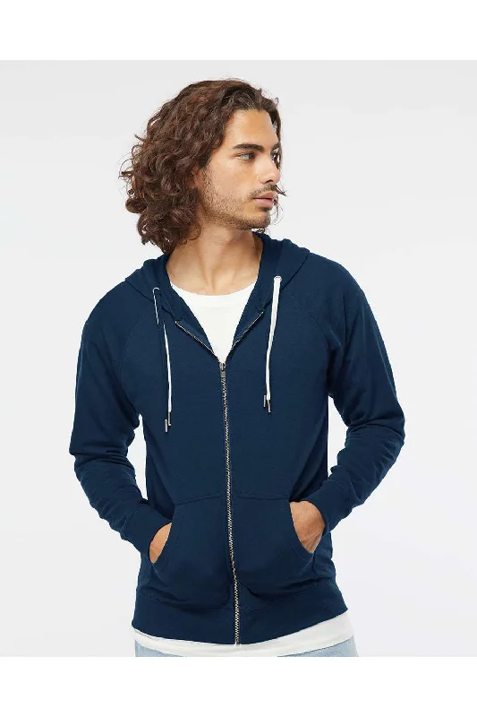 Men's performance running hoodie-Independent Trading Co. Mens Icon Loopback Terry Full Zip Hooded Sweatshirt Hoodie w/ Pockets - Indigo Blue