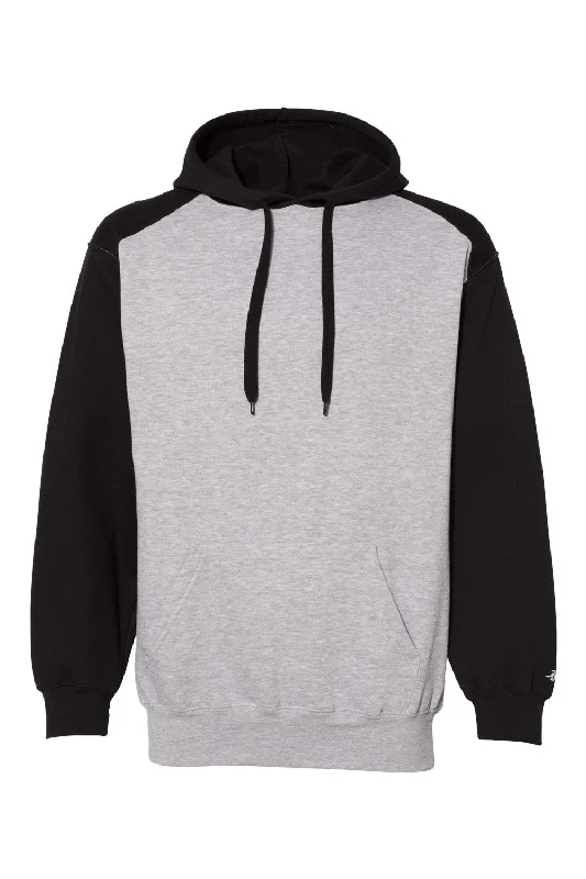 Men's comfortable hiking hoodie-Badger Mens Athletic Fleece Hooded Sweatshirt Hoodie w/ Pouch Pocket - Oxford Grey/Black - Closeout