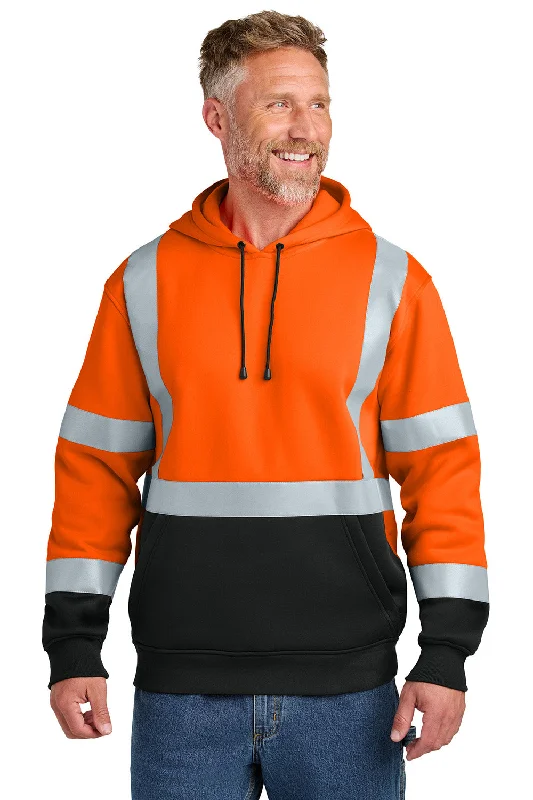 Men's summer travel hoodie-CornerStone Mens ANSI 107 Class 3 Heavy Duty Fleece Hooded Sweatshirt Hoodie w/ Pouch Pocket - Safety Orange - New