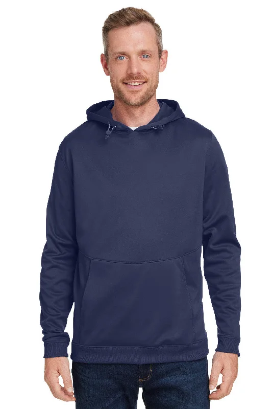 Men's non-iron fleece hoodie-Under Armour Mens Storm Armourfleece Water Resistant Hooded Sweatshirt Hoodie w/ Pouch Pocket - Midnight Navy Blue