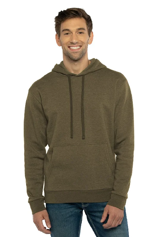 Men's quick-dry gym hoodie-Next Level Mens Malibu Hooded Sweatshirt Hoodie w/ Pouch Pocket - Heather Military Green