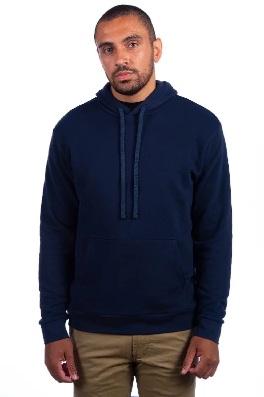 Men's high-stretch travel hoodie-Next Level Mens Sueded French Terry Hooded Sweatshirt Hoodie w/ Pouch Pocket - Midnight Navy Blue