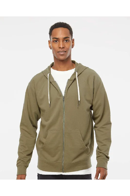 Men's modern athletic hoodie-Independent Trading Co. Mens Icon Loopback Terry Full Zip Hooded Sweatshirt Hoodie w/ Pockets - Olive Green